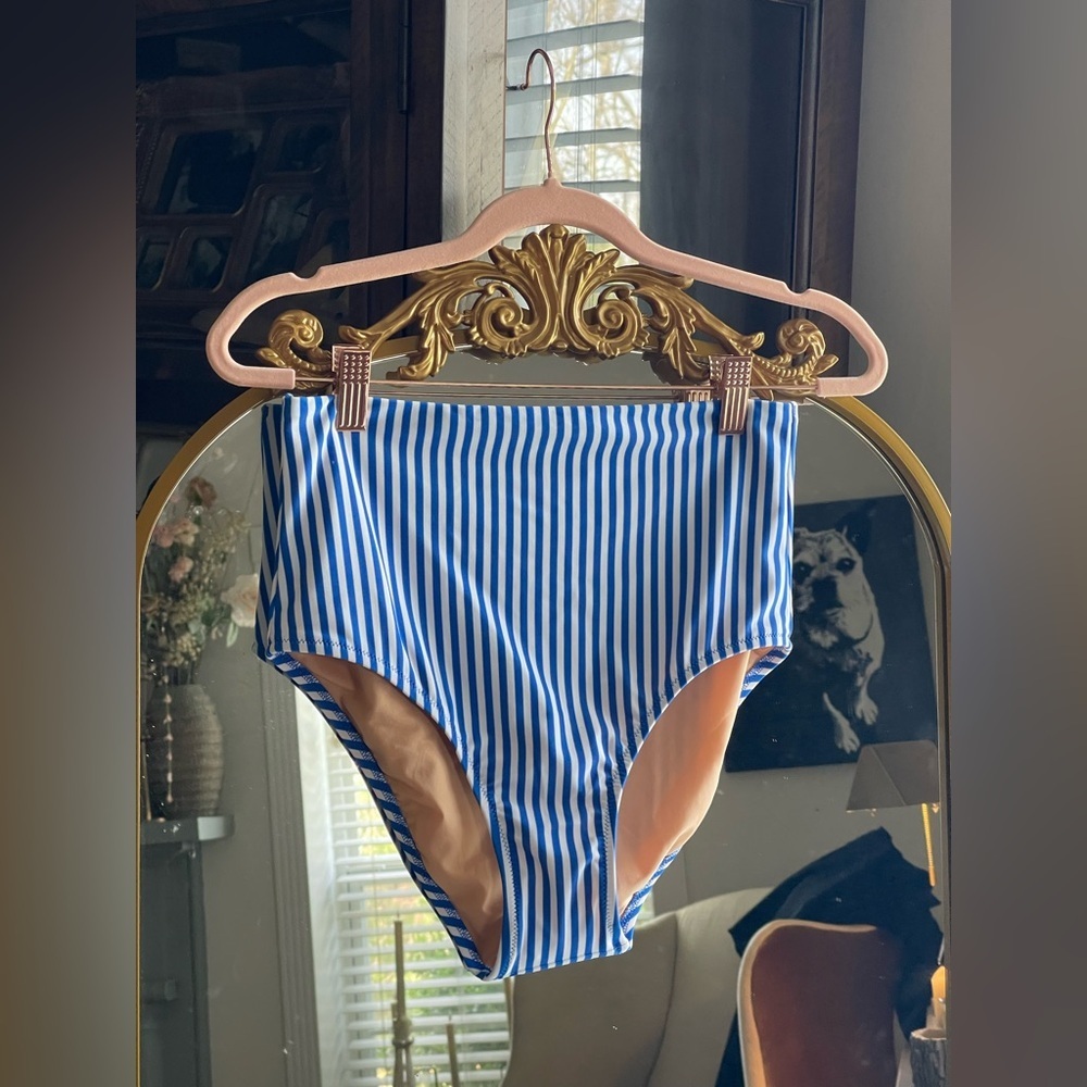 J Crew Factory NWT Blue and White Striped High-Waisted Bikini Bottom